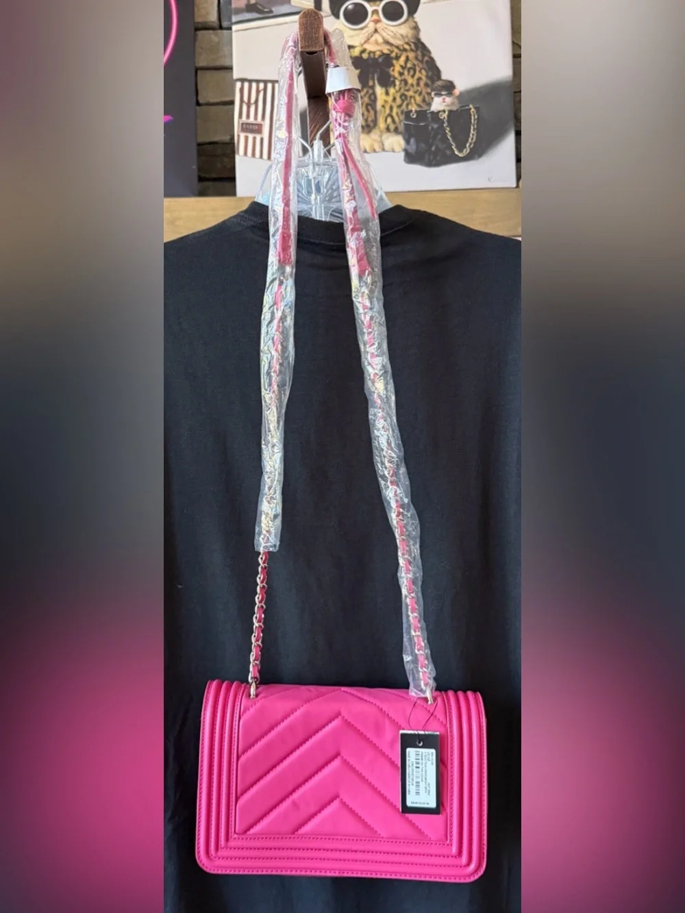 Badgley Mischka Vegan Quilting Cross Body Bag Hot Pink